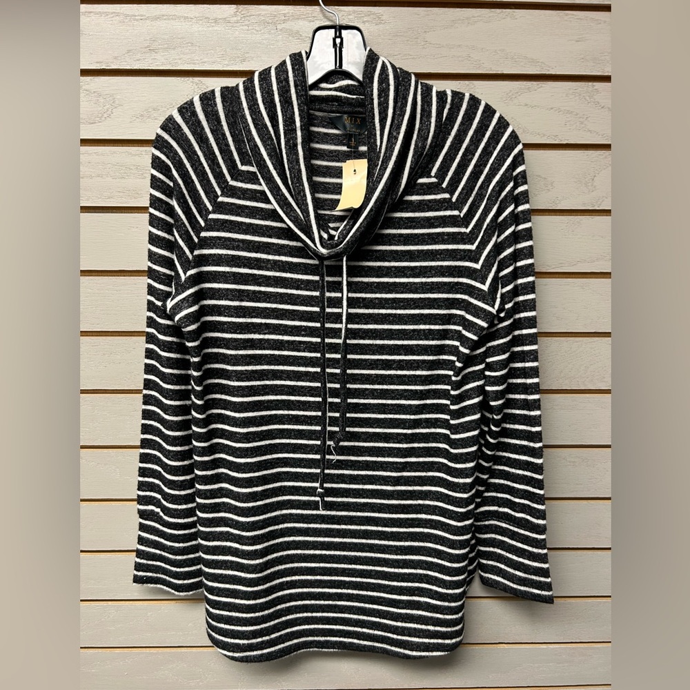 41 Hawthorn Black and White Striped Cowl Neck Sweater